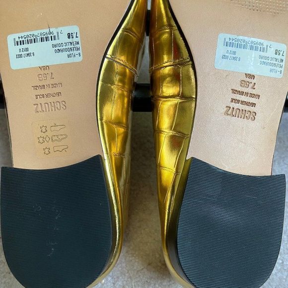 SCHUTZ Women Flor Metallic Gold Croc Embossed Leather Loafers - NEW NWOB - Picture 8 of 8